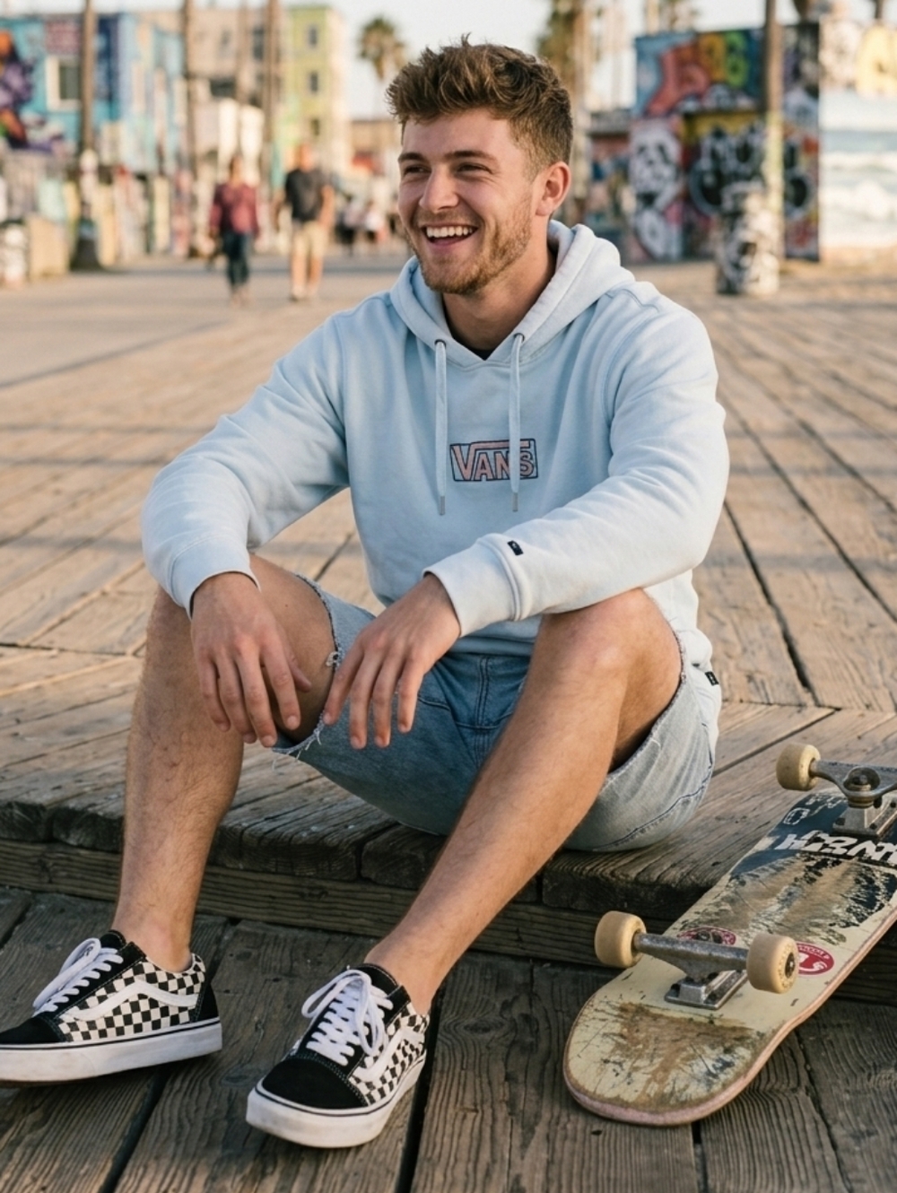 Vans Light Blue Embroidered Logo Pullover Hoodie Medium